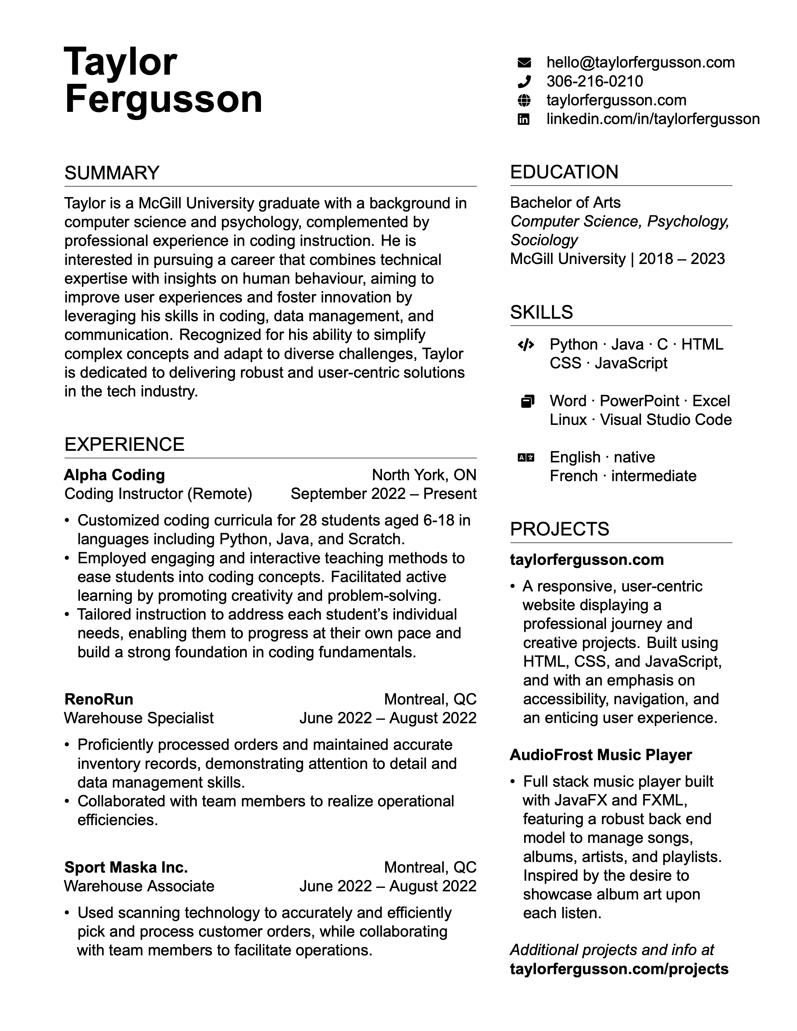 Taylor Fergusson CV